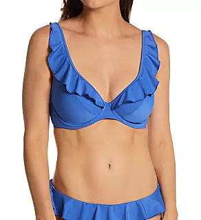 Jewel Cove Underwire High Apex Bikini Swim Top Plain Azure 28D