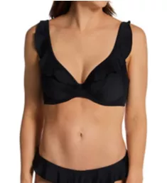 Jewel Cove Underwire High Apex Bikini Swim Top Plain Black 36D