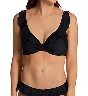 Jewel Cove Underwire High Apex Bikini Swim Top Plain Black 36D