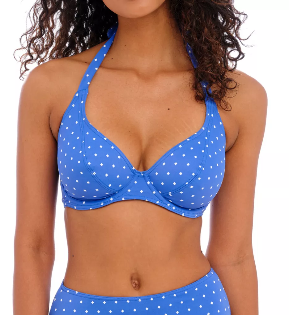 Jewel Cove Underwire Banded Halter Bikini Swim Top Azure 28D