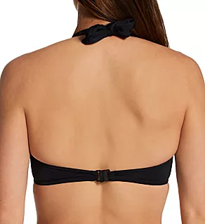 Jewel Cove Underwire Banded Halter Bikini Swim Top Plain Black 28D