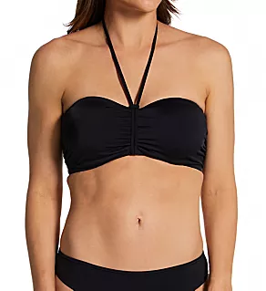 Jewel Cove Underwire Padded Bandeau Swim Top Plain Black 30C