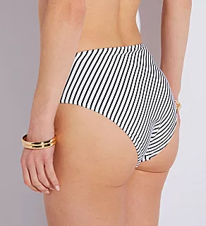 Jewel Cove High Waist/Leg Brief Swim Bottom Stripe Black XS