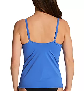 Jewel Cove UW Non Padded Plunge Tankini Swim Top Plain Azure 38D