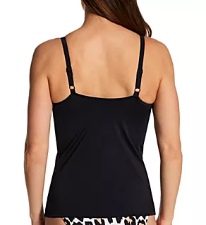 Jewel Cove UW Non Padded Plunge Tankini Swim Top Plain Black 30D