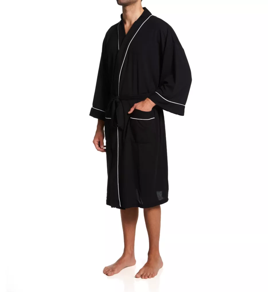 100% Polyester Waffle Kimono Robe Black O/S
