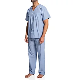 Short Sleeve Woven Pajama Pant Set Blue Stripe S