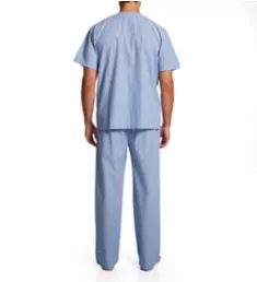 Short Sleeve Woven Pajama Pant Set Blue Stripe S