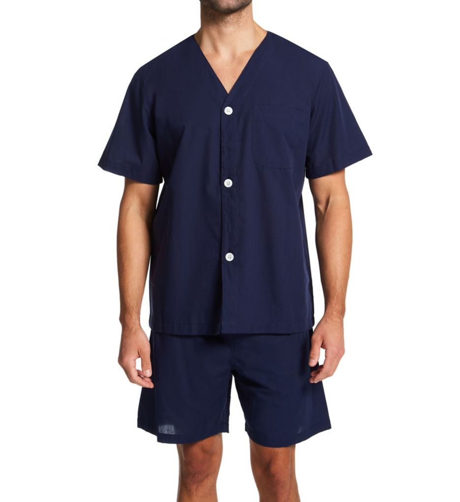 Fruit Of The Loom Short Sleeve Knee Length Pajama Short Set NAV S  - Image 1