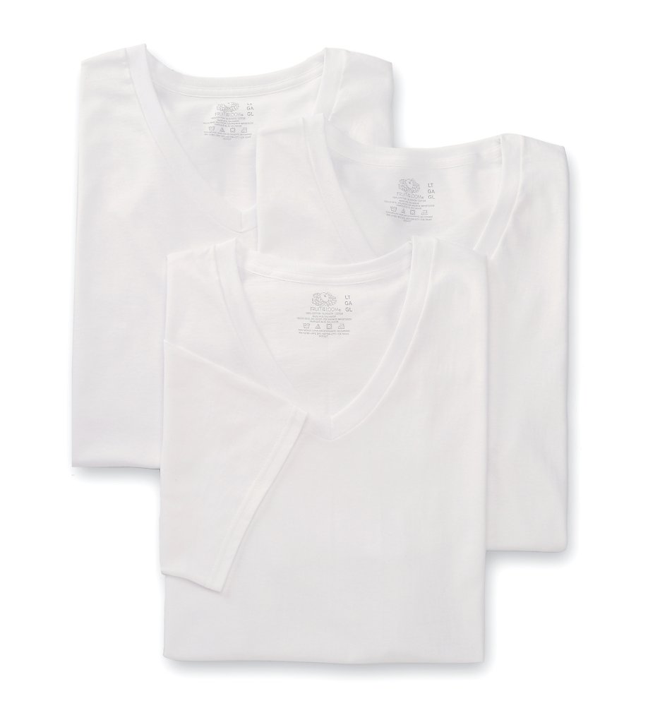 Fruit Of The Loom 2525VTM Tall Man's 100% Cotton V-Neck T-Shirts - 3 Pack (White)