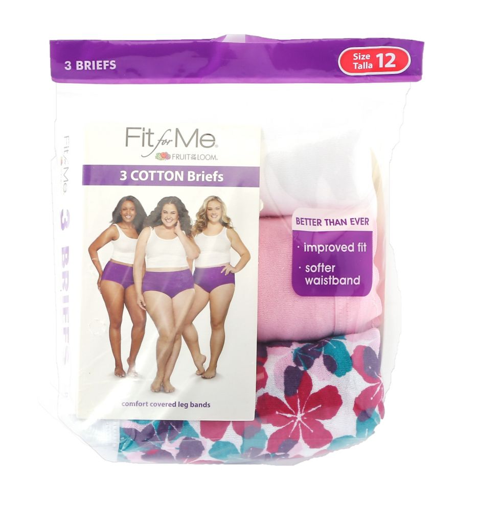 Fruit Of The Loom Fit for Me Women`s 3-Pack Cotton Assorted Plus Brief  Panties, 