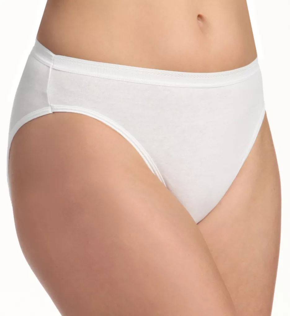 Cotton Hi-Cut Brief Panties - 3 Pack White 10