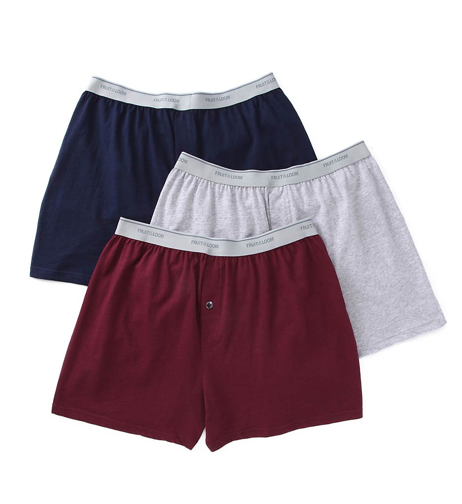 Fruit Of The Loom 3P722 Mens Core Cotton Assort Knit Boxers- 3 Pack (Assorted)