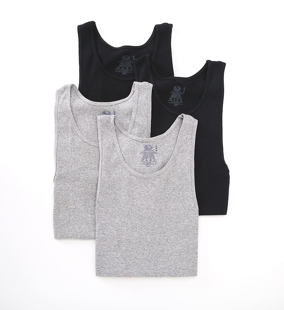 Fruit Of The Loom 4P2601 Men's Core Cotton A-Shirts - 4 Pack (Black/Grey)