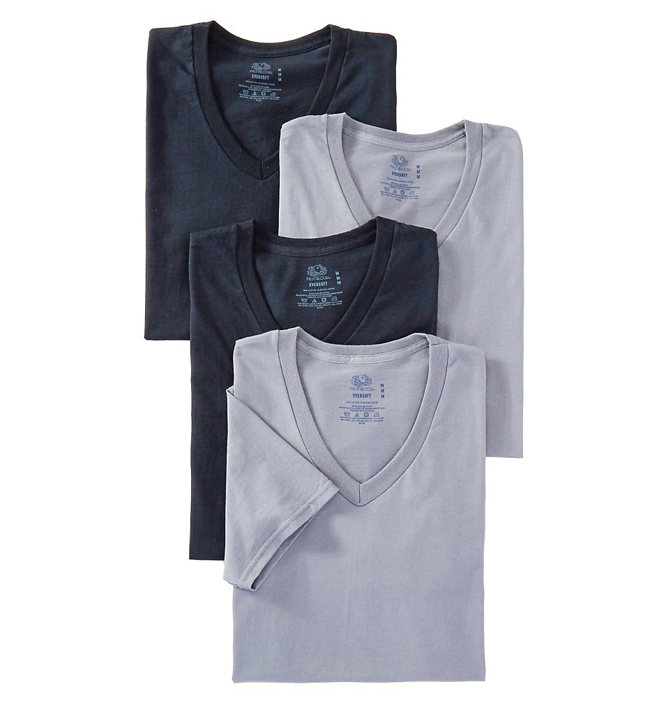 Fruit Of The Loom 4P26V01 Stay Tucked Cotton V Neck T-Shirt - 4 Pack (Black/Grey)