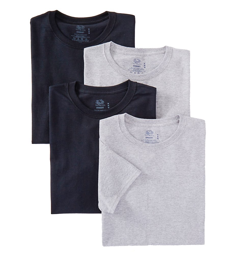 Fruit Of The Loom 4P2801 Stay Tucked Cotton Crew T-Shirt - 4 Pack (Black/Grey)