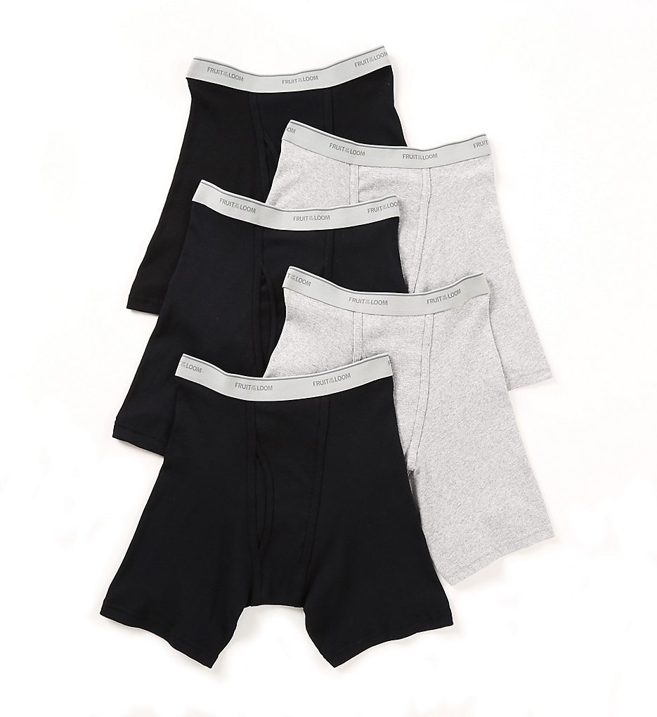 Fruit Of The Loom 5BB7601 Mens Core Cotton Boxer Briefs - 5 Pack (Black/Grey)