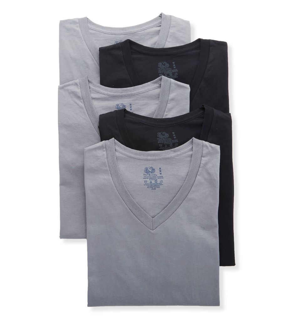 Stay Tucked Cotton V Neck T-Shirts - 5 Pack BlkGr XL by Fruit Of
