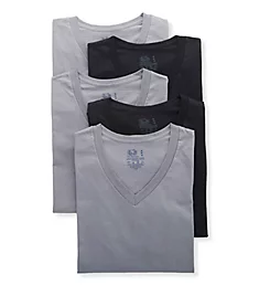Stay Tucked Cotton V Neck T-Shirts - 5 Pack BlkGr S