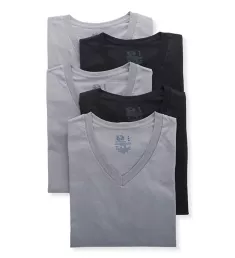 Stay Tucked Cotton V Neck T-Shirts - 5 Pack Black/Grey M