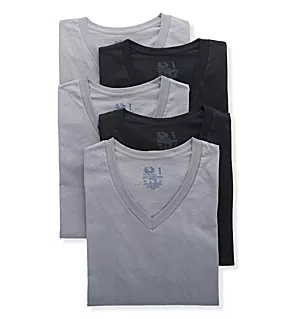 Stay Tucked Cotton V Neck T-Shirts - 5 Pack Black/Grey XL