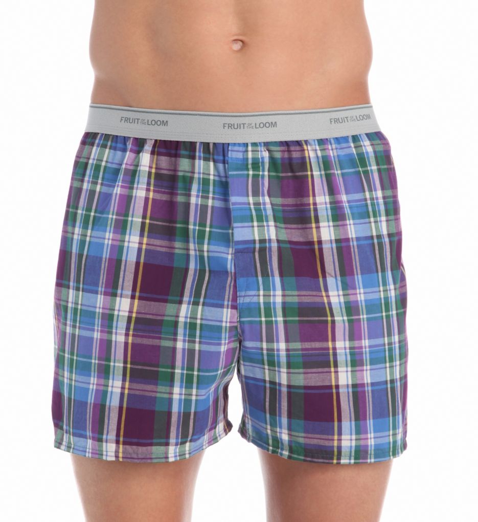 Men's Assorted Cotton Blend Woven Boxers - 5 Pack-fs