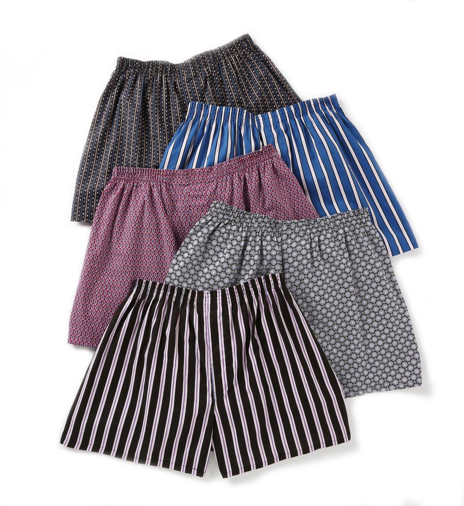 Extended Size Assorted Woven Boxers - 5 Pack-cs2