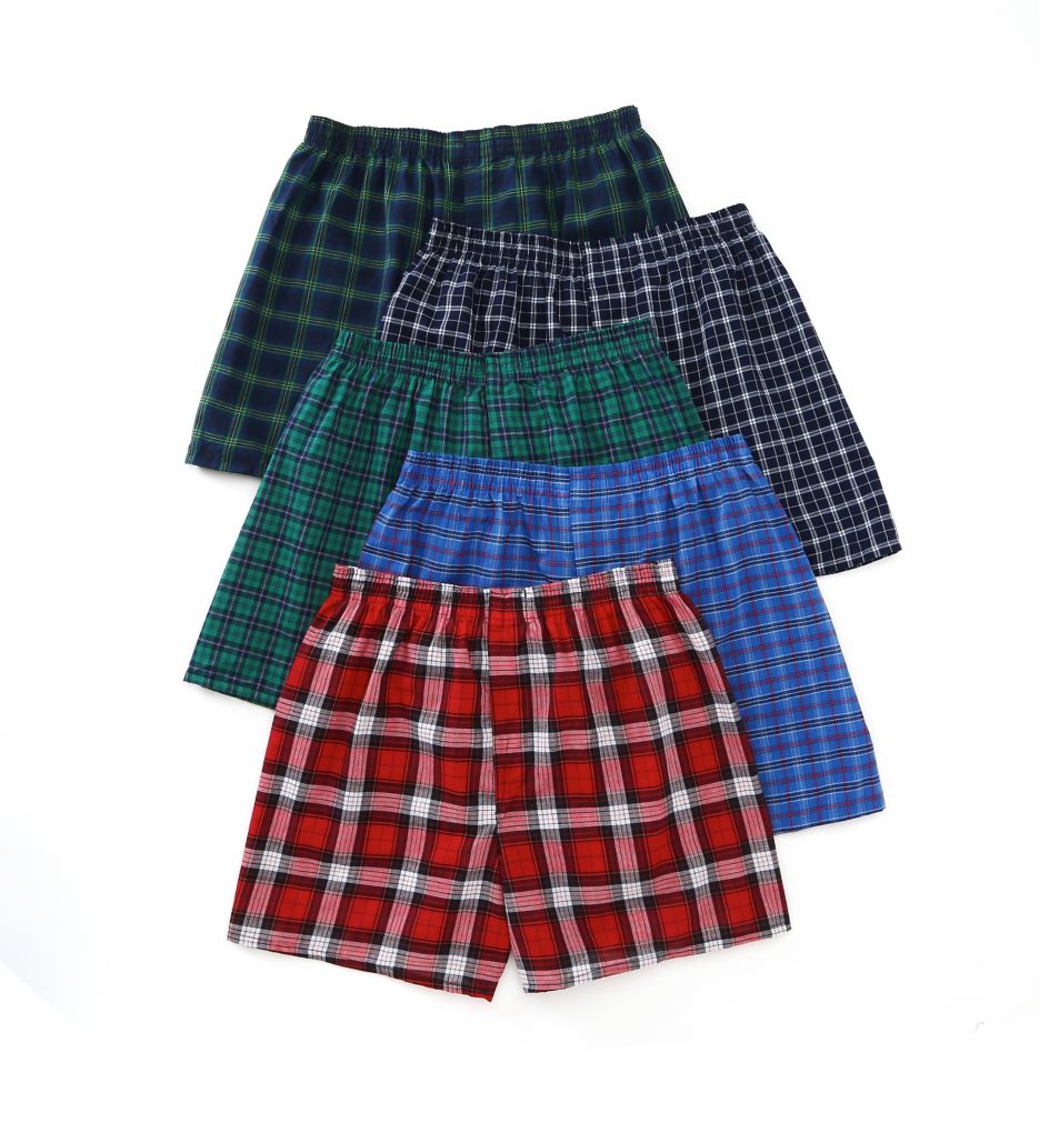 Assorted Tartan Plaid Woven Boxers - 5 Pack-cs2