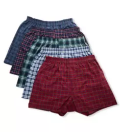 Assorted Tartan Plaid Woven Boxers - 5 Pack Assorted M