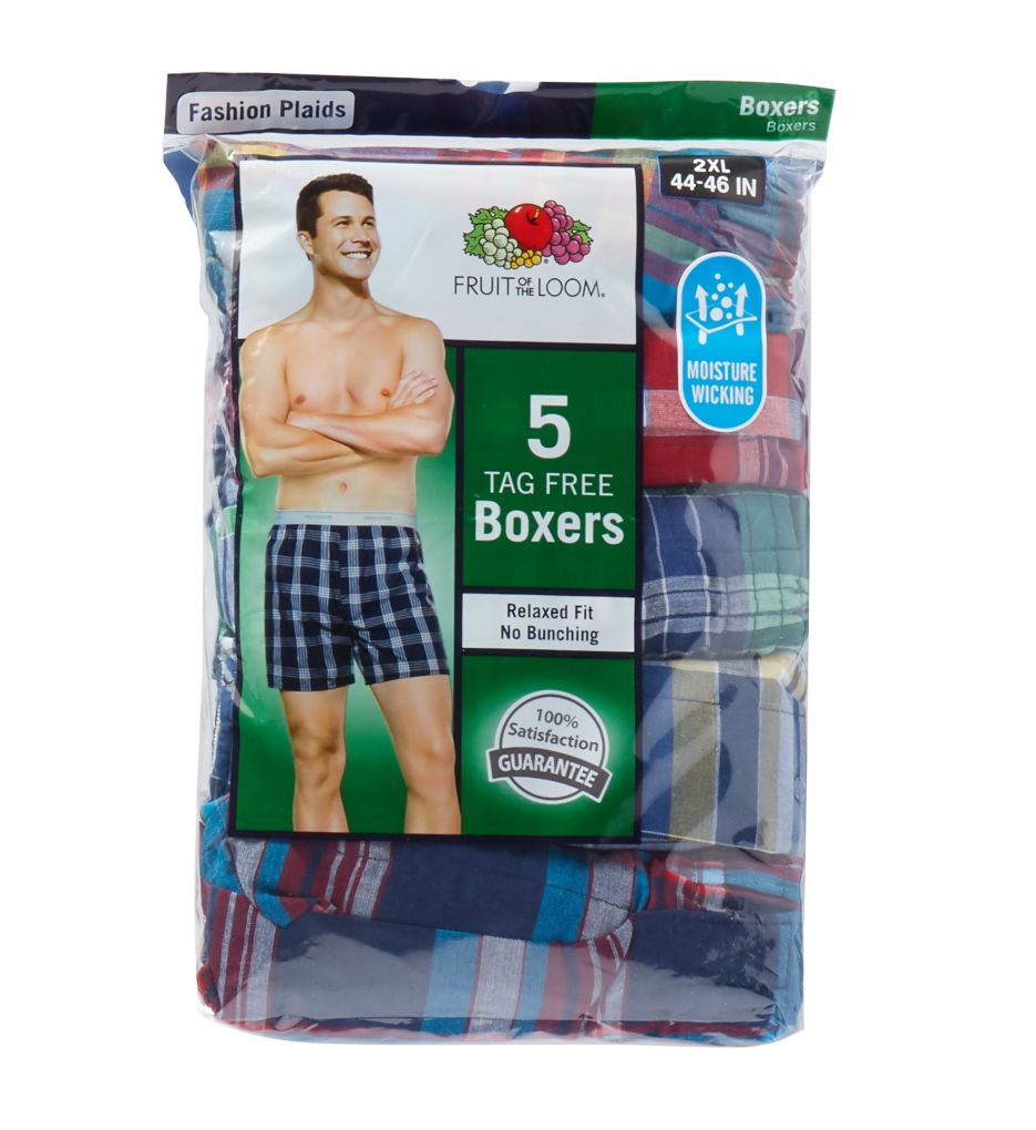 Extended Size Plaid Woven Boxers - 5 Pack-cs1