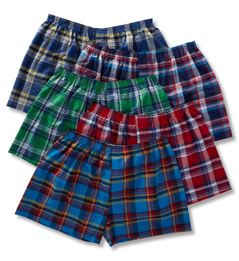 Extended Size Plaid Woven Boxers - 5 Pack-cs2