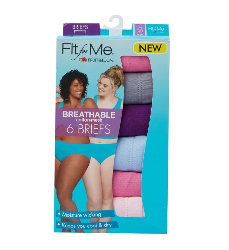 Fit for Me Women's Plus Comfort Covered Cotton Assorted Brief Panty, 6 Pack  
