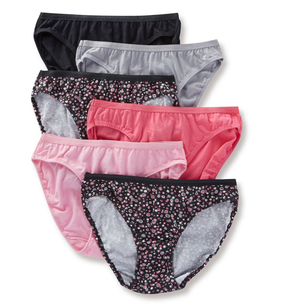 Fruit of the Loom Women's 6pk Bikini Underwear - Dark Pink/Pink/Gray 9