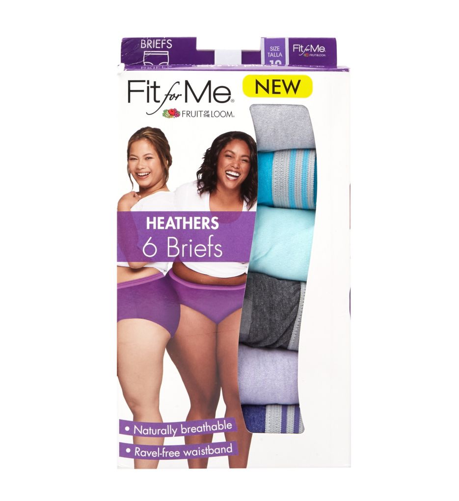 Fit for Me Womens Plus Heather Assorted Brief Underwear, 6 Pack, 9, ASSORTED