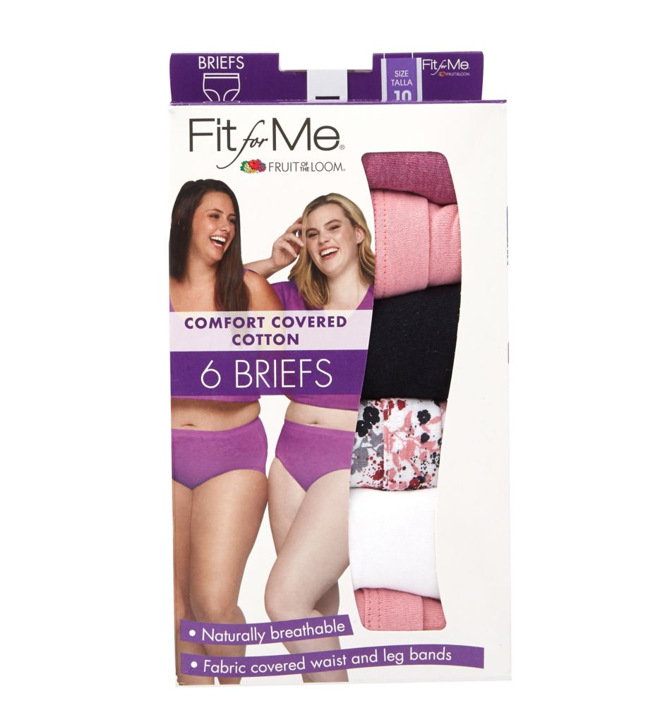 Womens Plus Size Fit For Me Comfort Covered Cotton assorted Brief 6 Pack
