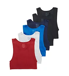 Assorted Cotton Ribbed A Tank - 6 Pack ASST S