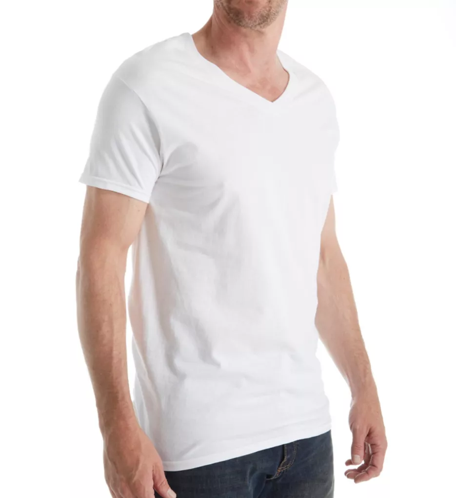 Stay Tucked Cotton V Neck T-Shirt - 6 Pack WHT S