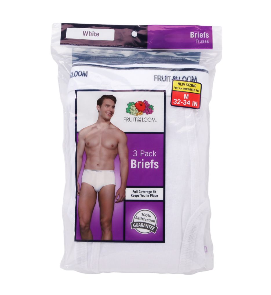 Mens Full Cut 100% Cotton White Briefs - 3 Pack by Fruit Of The Loom