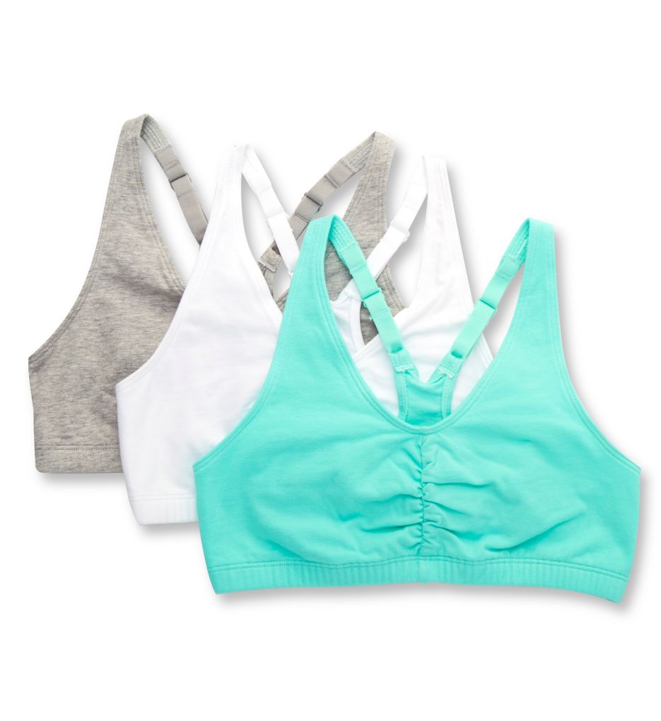 Fruit Of The Loom Women's Shirred Front Racerback Sports Bra - 3 Pack in Mint/White/Grey | Plus Size 36 | HerRoom.com