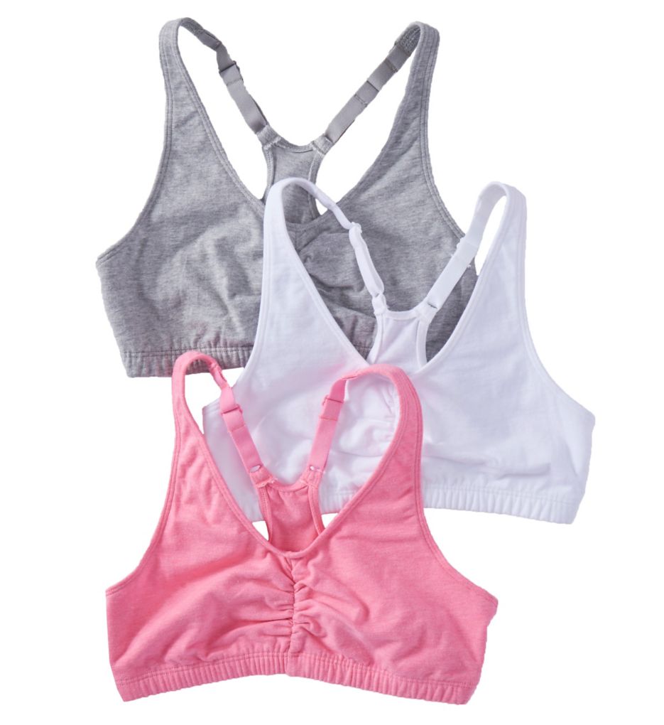 Fruit Of The Loom Women's Shirred Front Racerback Sports Bra - 3 Pack in Neon Pink/White/Grey | Plus Size 40 | HerRoom.com