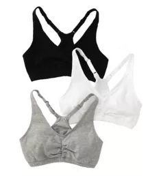 Shirred Front Racerback Sports Bra - 3 Pack White/Black/Grey 32