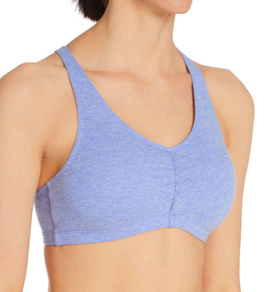 Fruit of the Loom Women's Shirred Front Racerback Sports Bra 3-Pack Heather  Grey/White/Blue Gem 38