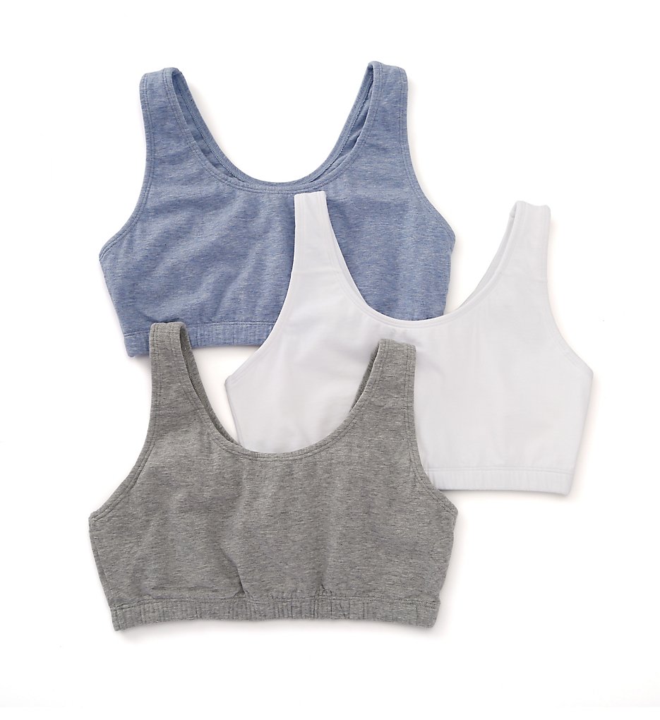 Fruit Of The Loom 9012 Tank Style Sports Bra - 3 Pack (Grey/White/Blue)