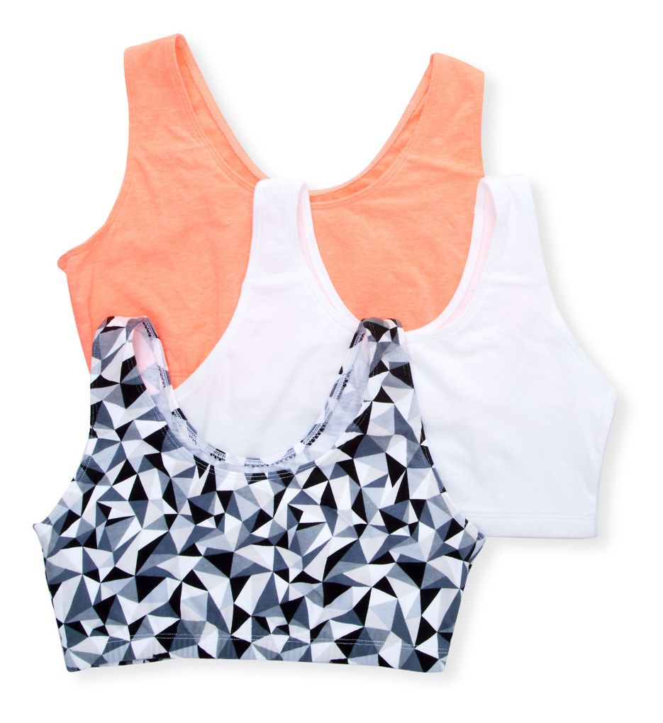 Fruit Of The Loom Women's Tank Style Sports Bra - 3 Pack in Kaleidoscope/Wht/Peach | Plus Size 40 | HerRoom.com