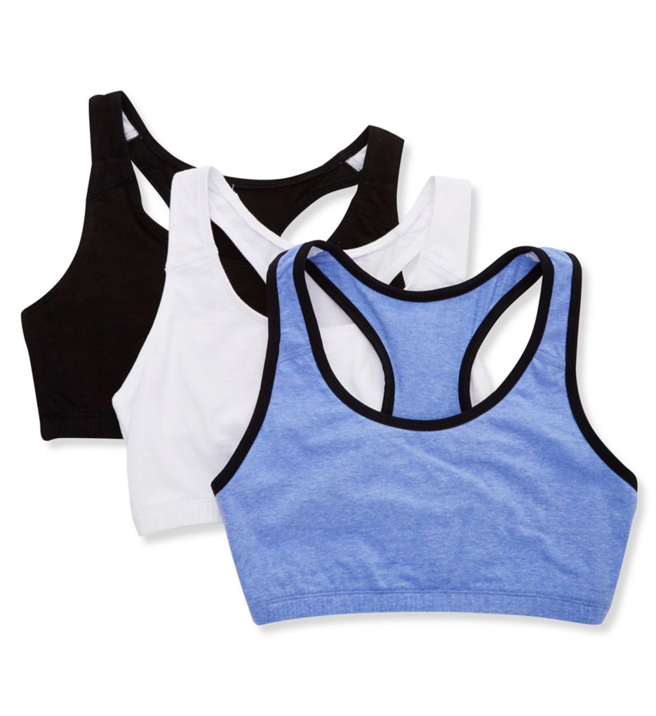 Fruit Of The Loom Women's Racerback Tank Style Sports Bra - 3 Pack in Black/White/Blue | Plus Size 36 | HerRoom.com