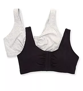 Comfort Cotton Blend Front Close Sports Bra 2 Pack BLACK HUE/HEATHER GREY 36