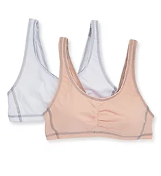 Contrast Stitch Shirred Front Bra - 2 Pack White/Blushing rose 36