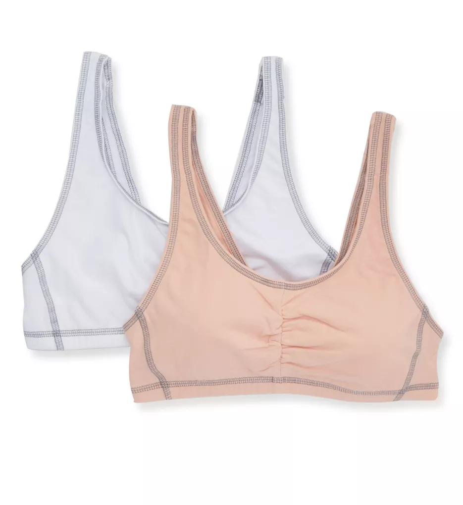 Contrast Stitch Shirred Front Bra - 2 Pack White/Blushing rose 36