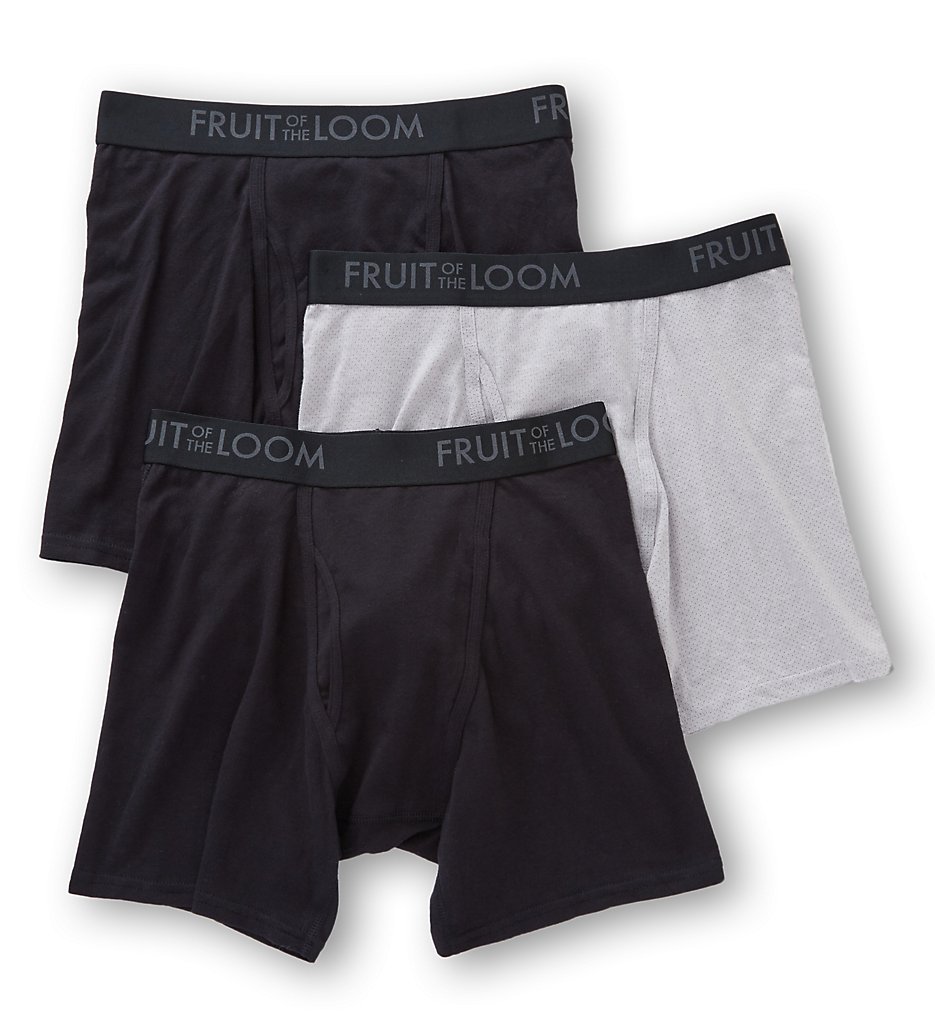 Breathable Black/Grey Boxer Briefs - 3 Pack by Fruit Of The Loom