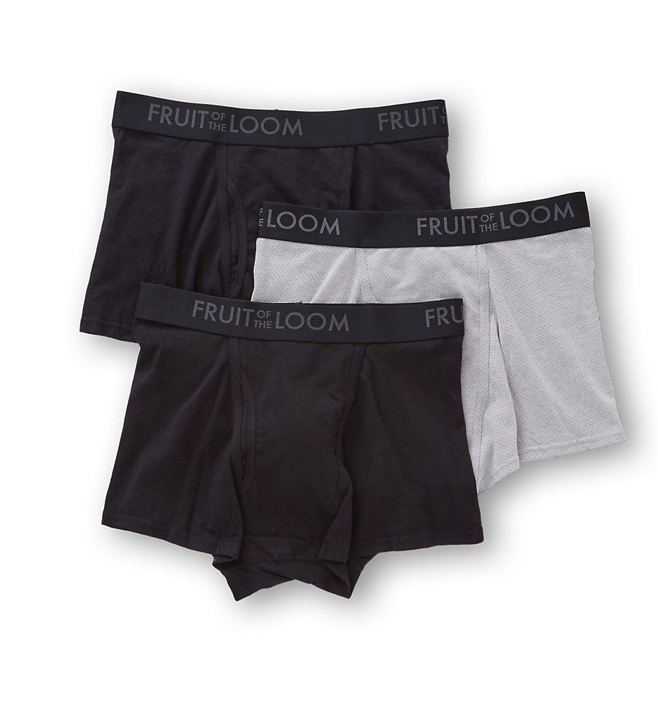 Fruit Of The Loom BM3TK76 Breathable Short Leg Boxer Briefs - 3 Pack (Black/Grey)
